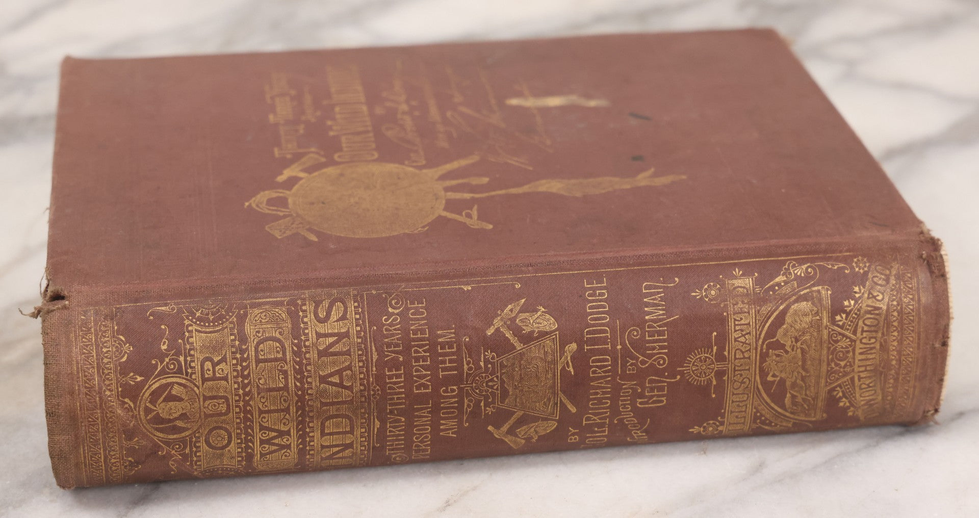 Lot 126 - "Thirty Three Years Among Our Wild Indians" Antique Book By Col. Richard Dodge, With 20+ Engraved Illustrations And 6 Color Chromo-Lithograph Plates, Introduction By Gen. William T. Sherman, Published By Worthington & Co., 1882