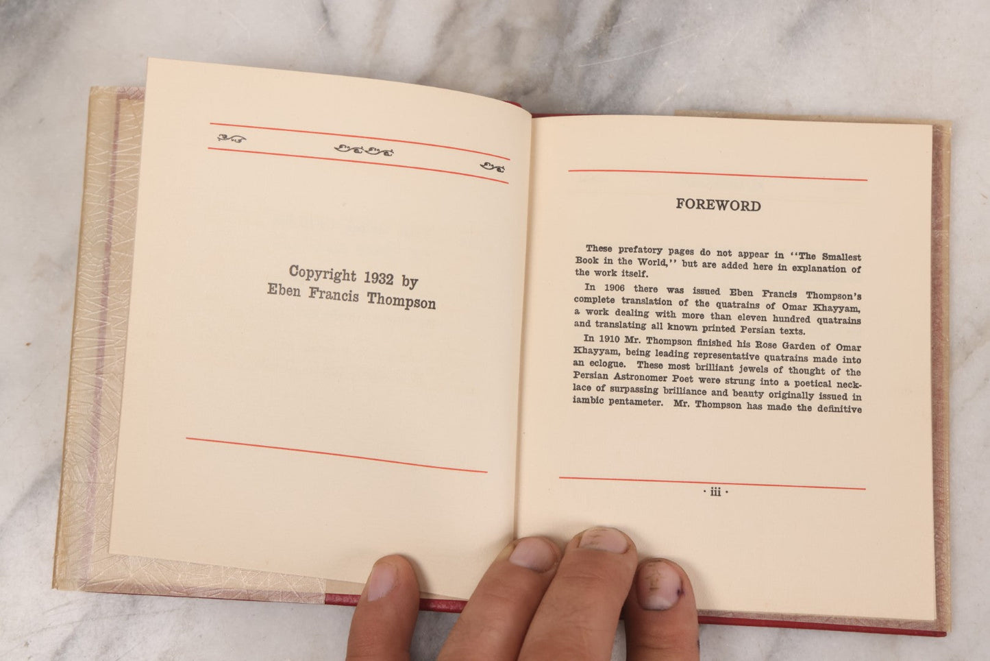 Lot 134 - "The Rose Garden Of Omar Khayyam" Vintage Book Founded On (Translated From) The Persian By Eben Francis Thompson, With Spider Web Paper Dust Jacket, Privately Printed, Worcester, Massachusetts, 1932