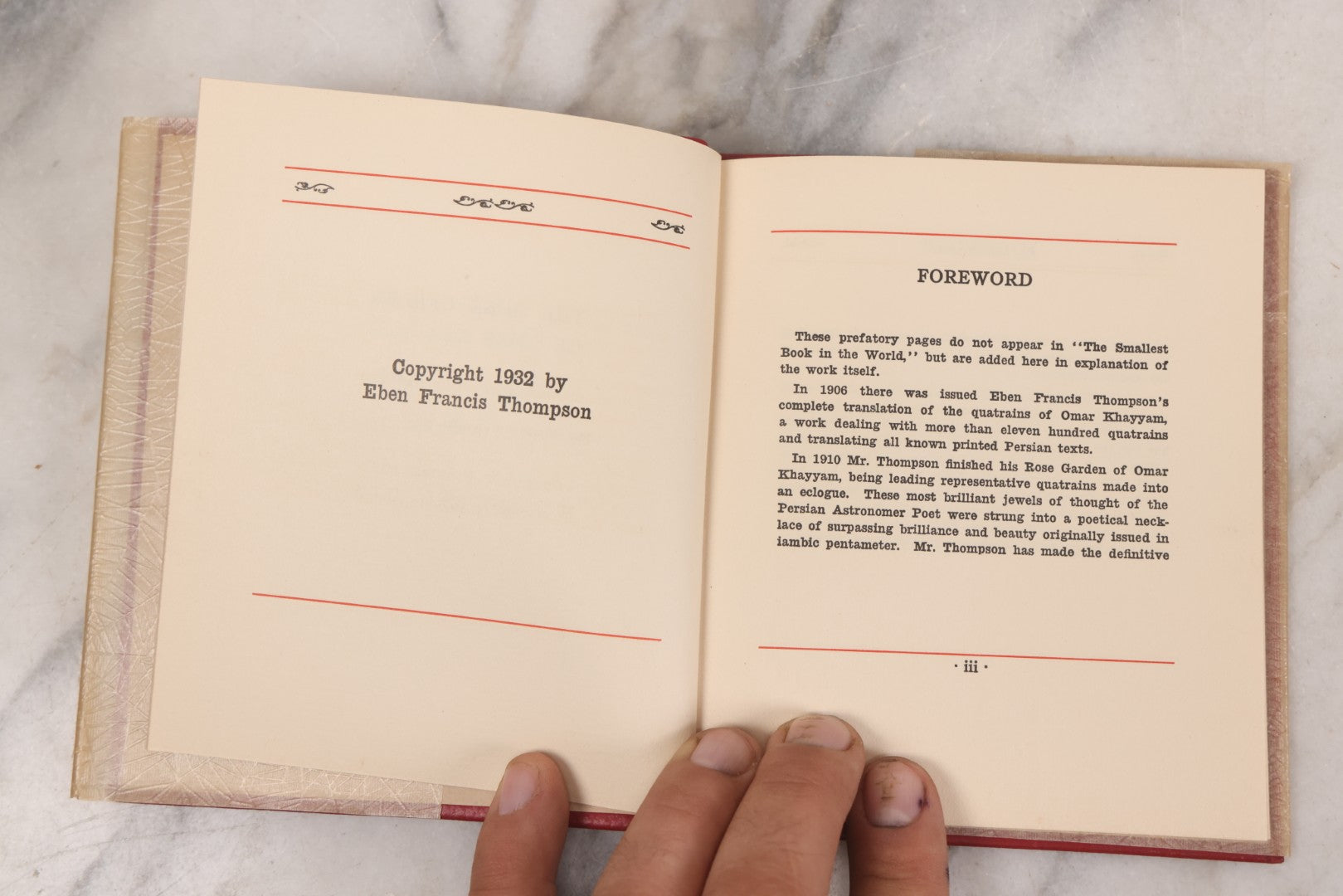Lot 134 - "The Rose Garden Of Omar Khayyam" Vintage Book Founded On (Translated From) The Persian By Eben Francis Thompson, With Spider Web Paper Dust Jacket, Privately Printed, Worcester, Massachusetts, 1932