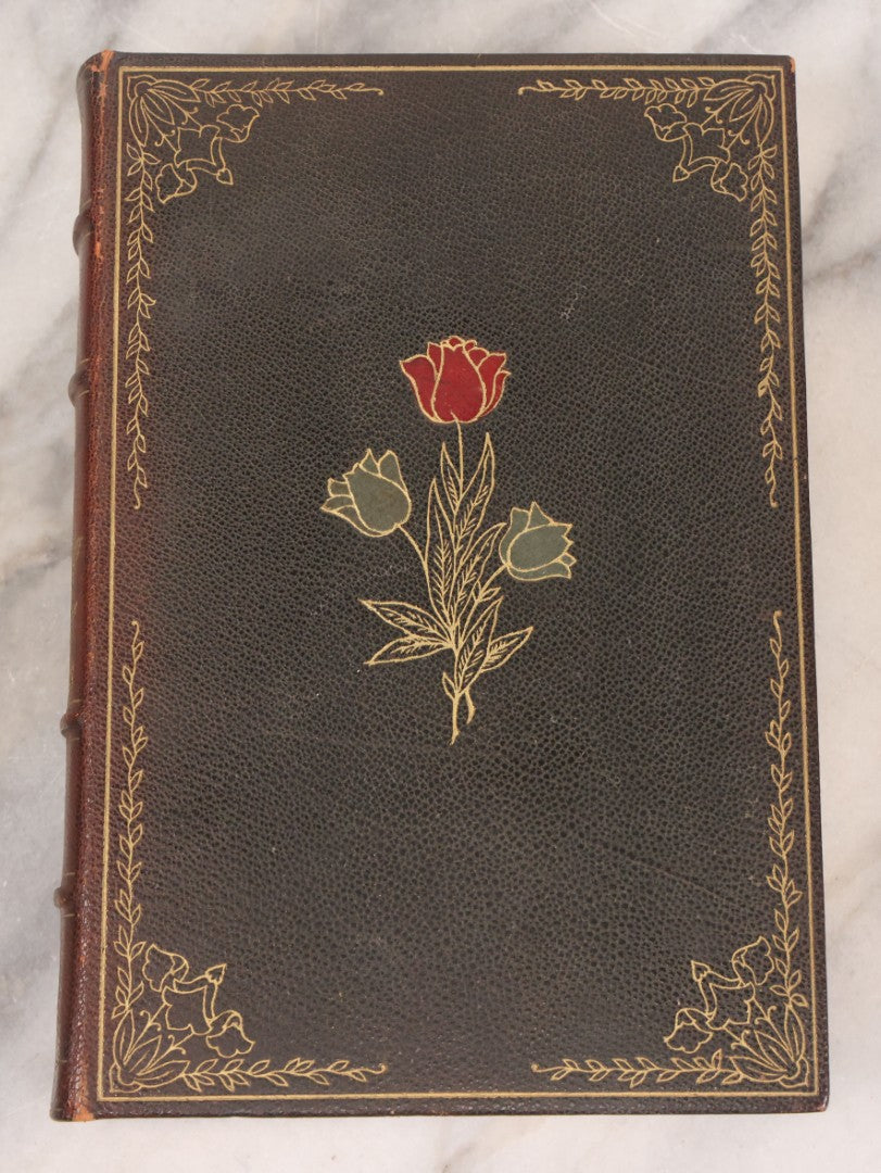 Lot 135 - "The Complete Poetical Works Of Sir Walter Scott" Antique Illustrated Book, Fine Binding, Painted Leather Cover With Gold Text And Details, Gold Fore-Edge, Christmas 1909 Inscription, Published By Thomas Y. Crowell & Co., New York, 1894