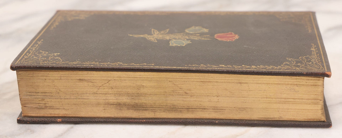 Lot 135 - "The Complete Poetical Works Of Sir Walter Scott" Antique Illustrated Book, Fine Binding, Painted Leather Cover With Gold Text And Details, Gold Fore-Edge, Christmas 1909 Inscription, Published By Thomas Y. Crowell & Co., New York, 1894