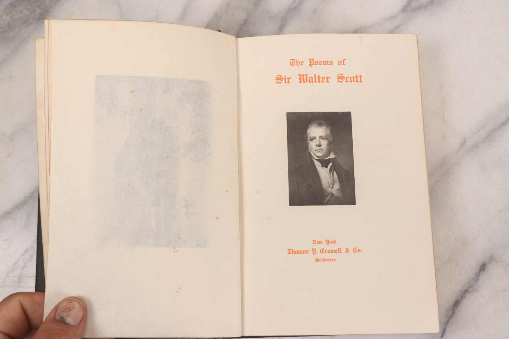 Lot 135 - "The Complete Poetical Works Of Sir Walter Scott" Antique Illustrated Book, Fine Binding, Painted Leather Cover With Gold Text And Details, Gold Fore-Edge, Christmas 1909 Inscription, Published By Thomas Y. Crowell & Co., New York, 1894