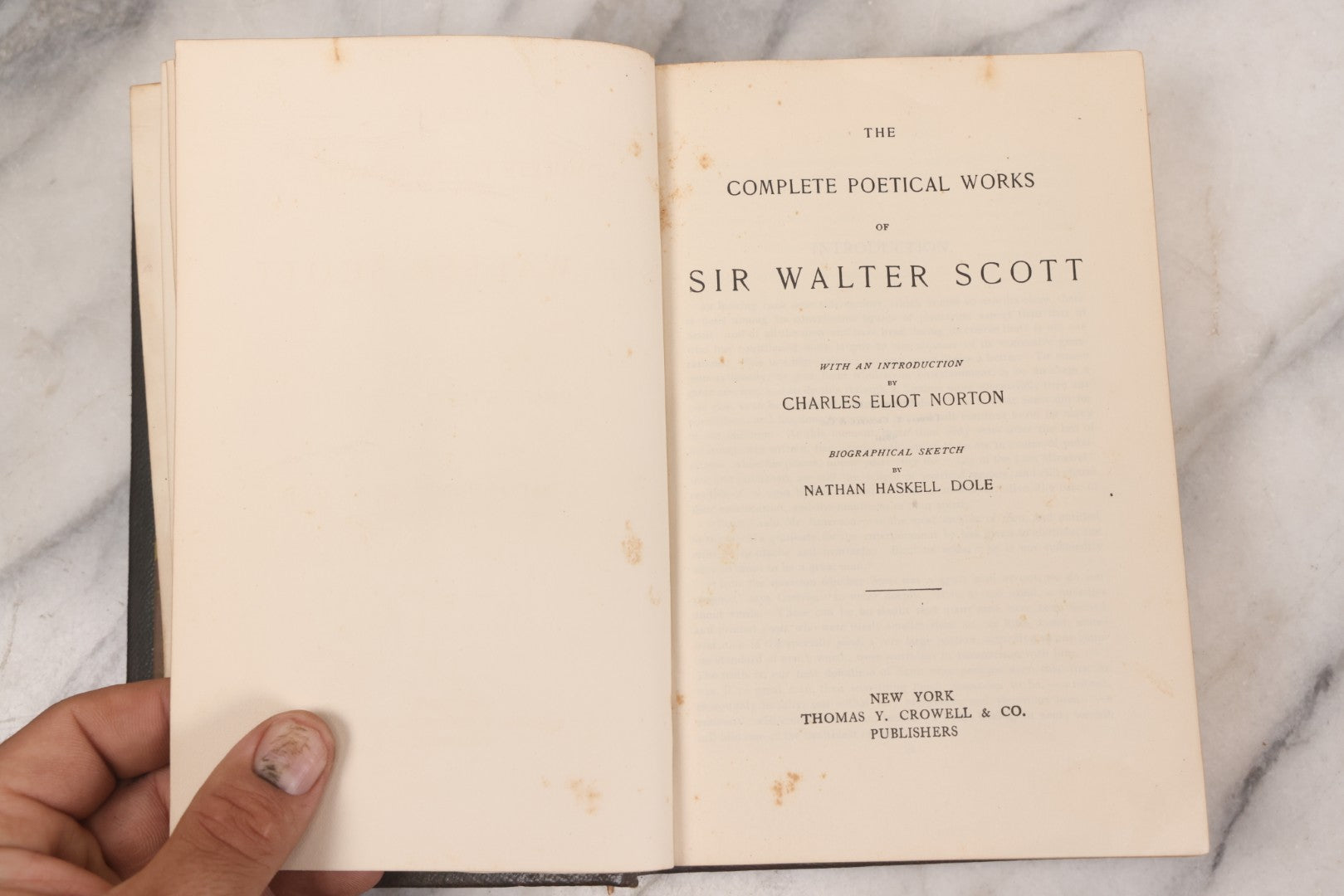 Lot 135 - "The Complete Poetical Works Of Sir Walter Scott" Antique Illustrated Book, Fine Binding, Painted Leather Cover With Gold Text And Details, Gold Fore-Edge, Christmas 1909 Inscription, Published By Thomas Y. Crowell & Co., New York, 1894