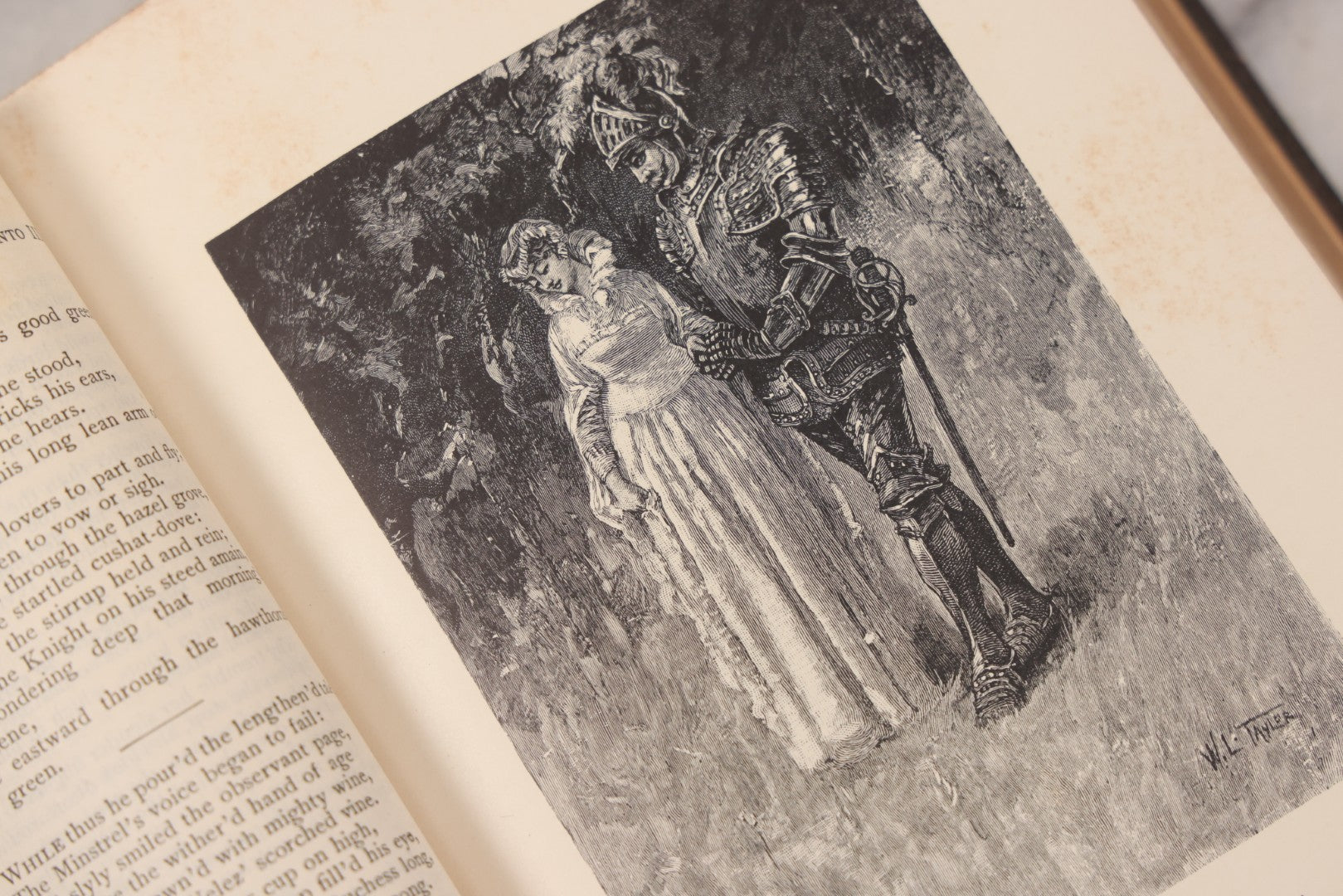 Lot 135 - "The Complete Poetical Works Of Sir Walter Scott" Antique Illustrated Book, Fine Binding, Painted Leather Cover With Gold Text And Details, Gold Fore-Edge, Christmas 1909 Inscription, Published By Thomas Y. Crowell & Co., New York, 1894