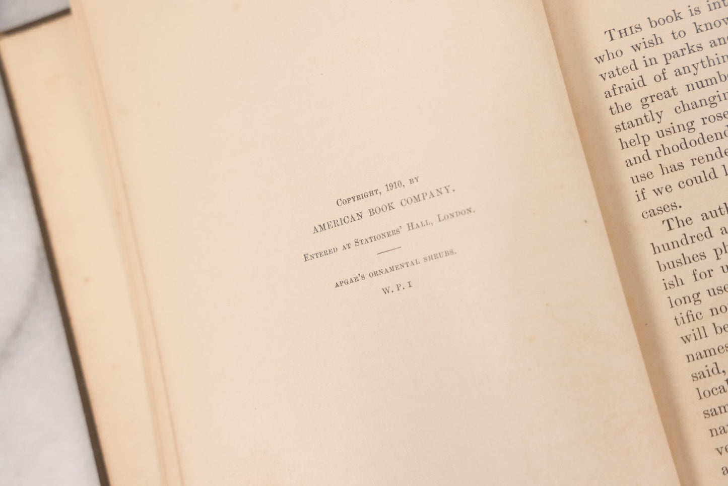 Lot 144 - "Ornamental Shrubs Of The United States (Hardy, Cultivated)" Antique Book By Austin Craig Apgar, American Book Company, New York, Cincinnati, Chicago, Copyright 1910