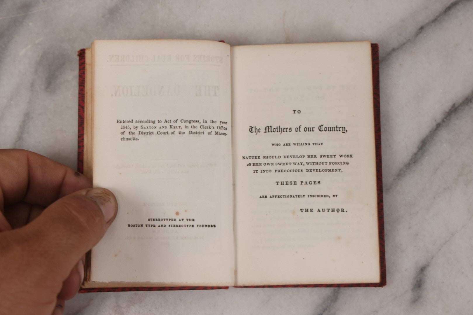 Lot 145 - "Stories, Not For Good Children, Nor For Bad Children, But For Real Children: The Dandelion" Antique Miniature Book By Mrs. E. Oakes Smith, Fourth Edition, With Illustrated Frontispiece, Published By Derby, Miller & Co., Auburn, 1849