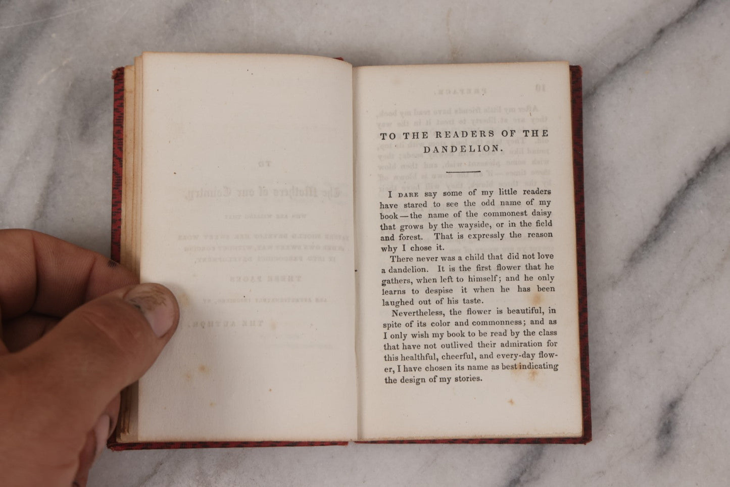 Lot 145 - "Stories, Not For Good Children, Nor For Bad Children, But For Real Children: The Dandelion" Antique Miniature Book By Mrs. E. Oakes Smith, Fourth Edition, With Illustrated Frontispiece, Published By Derby, Miller & Co., Auburn, 1849
