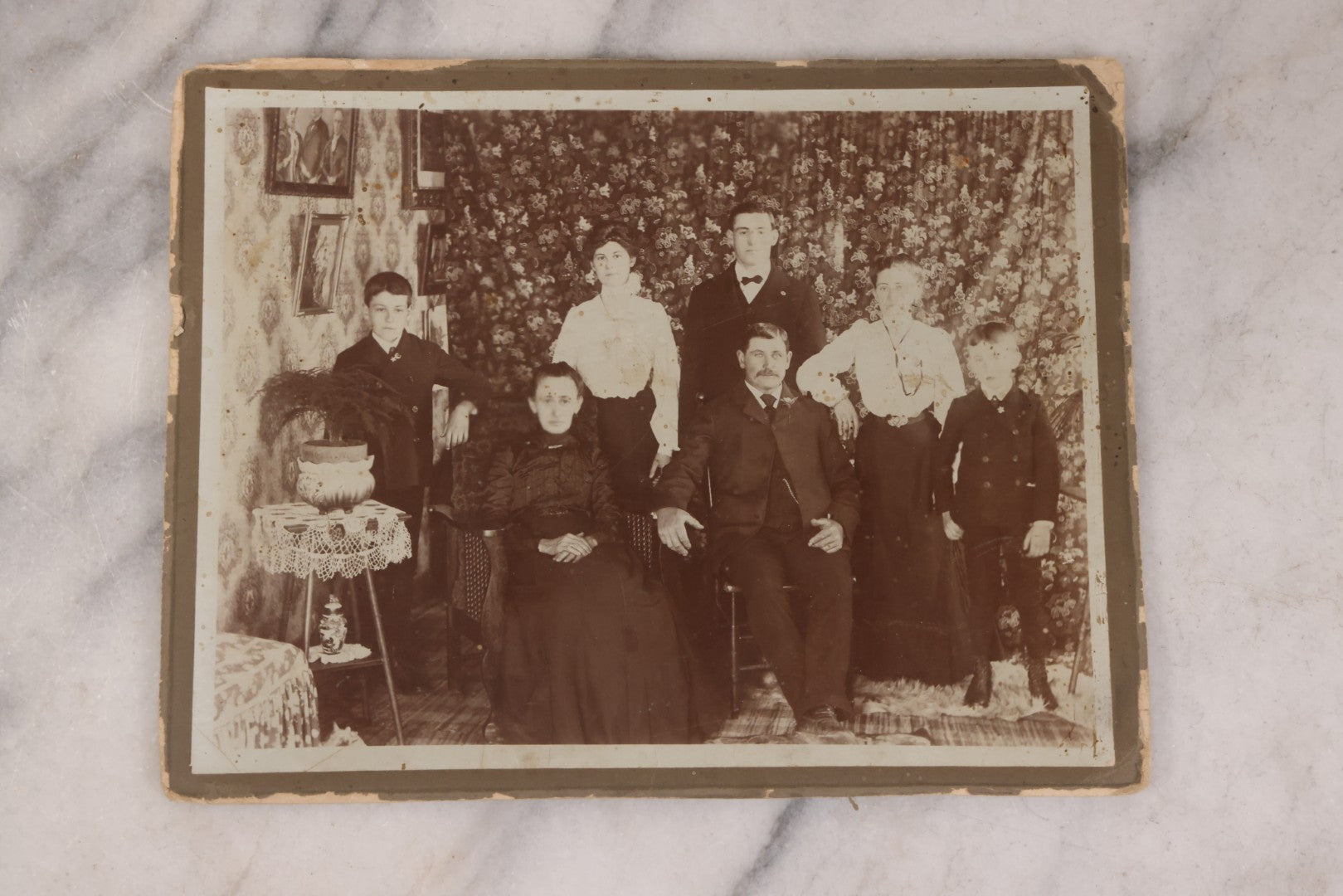 Lot 159 - Grouping Of 12 Antique Boarded And Cabinet Card Photographs, Including Wedding Portraits, Family With Dog, Interior Family Portrait, Other Portraits And Photos
