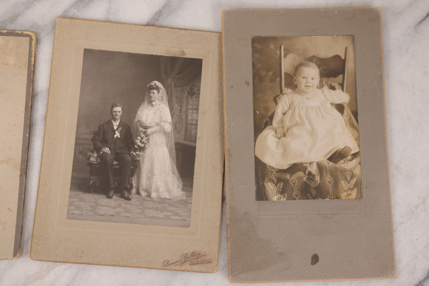 Lot 159 - Grouping Of 12 Antique Boarded And Cabinet Card Photographs, Including Wedding Portraits, Family With Dog, Interior Family Portrait, Other Portraits And Photos