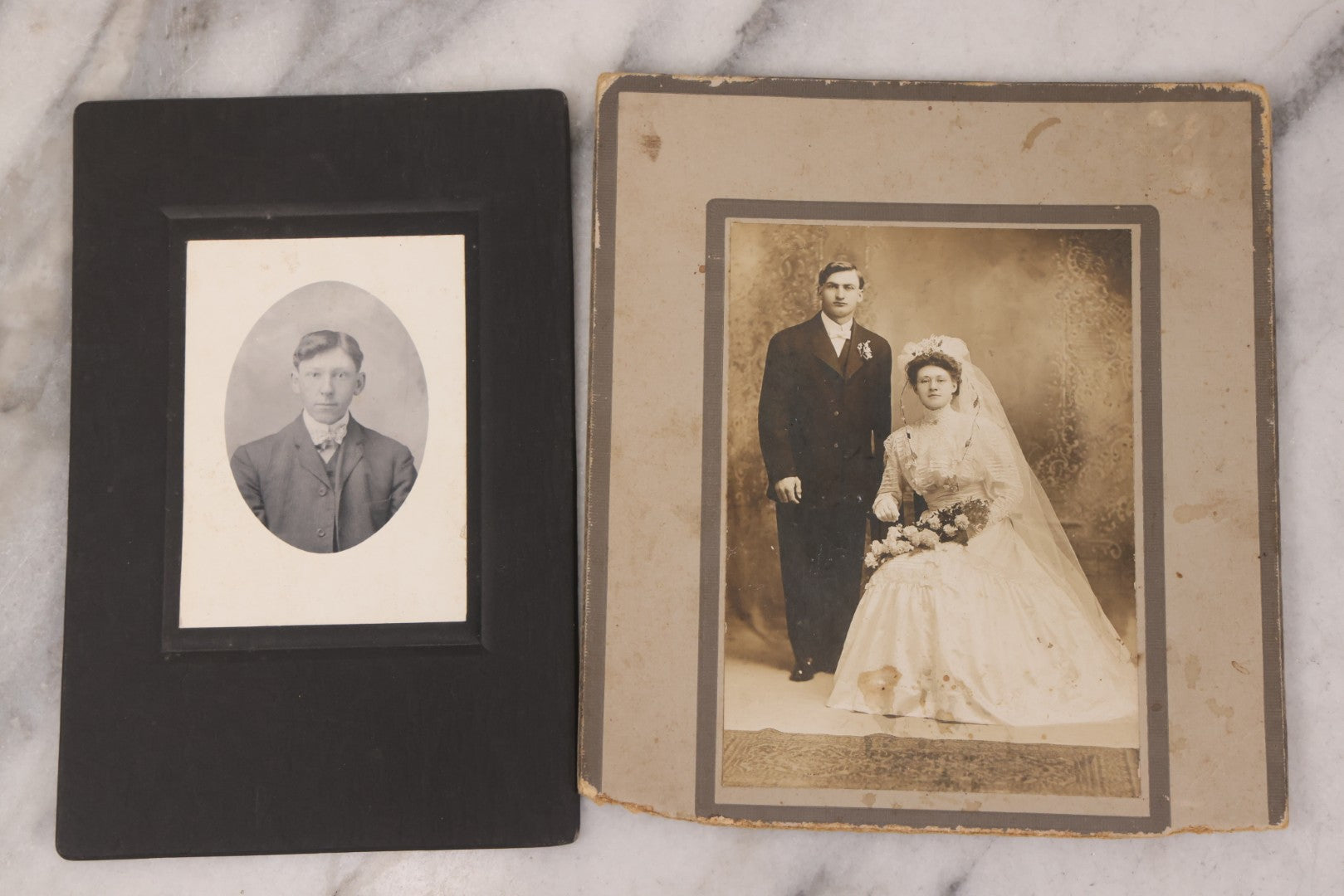 Lot 159 - Grouping Of 12 Antique Boarded And Cabinet Card Photographs, Including Wedding Portraits, Family With Dog, Interior Family Portrait, Other Portraits And Photos