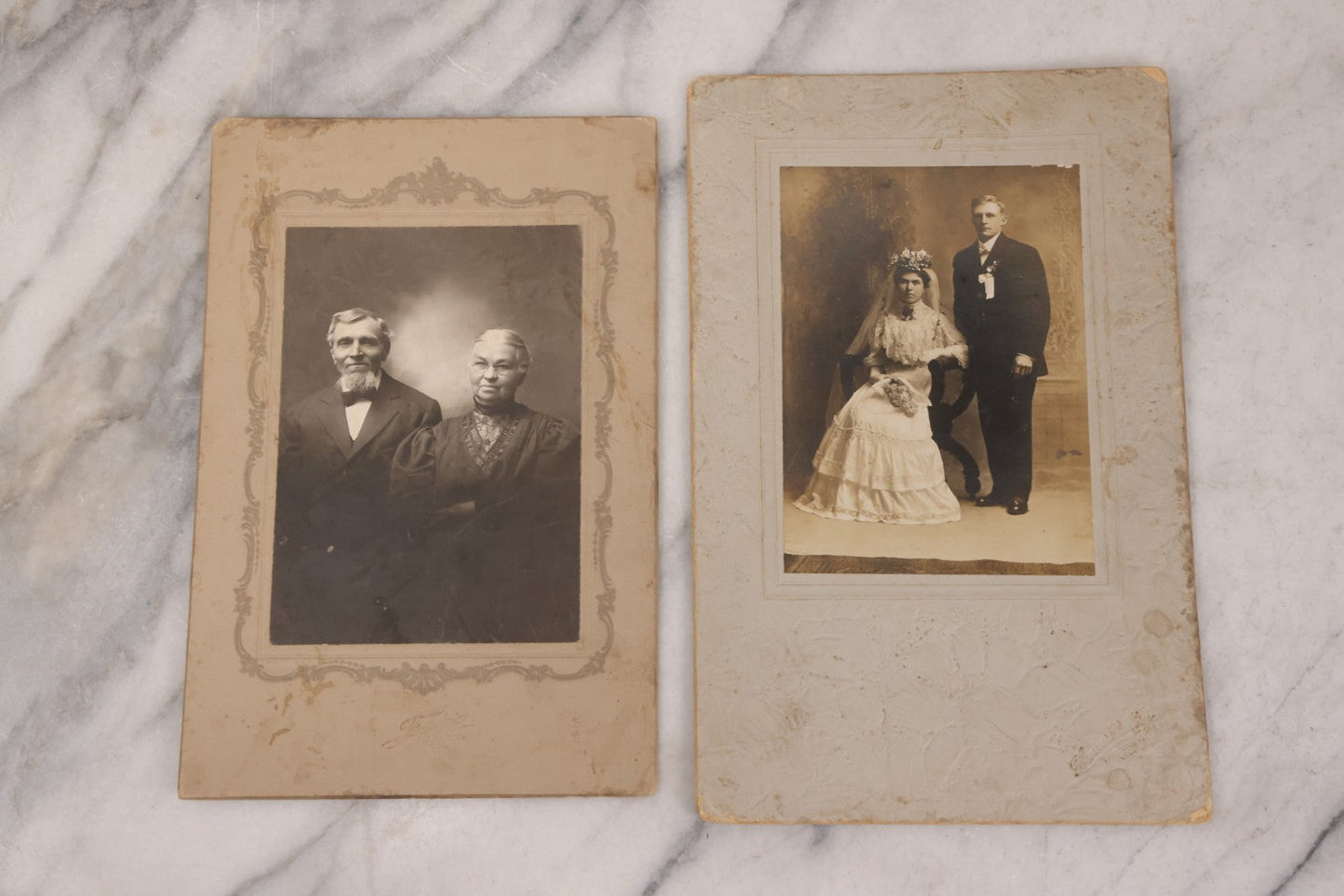 Lot 159 - Grouping Of 12 Antique Boarded And Cabinet Card Photographs, Including Wedding Portraits, Family With Dog, Interior Family Portrait, Other Portraits And Photos
