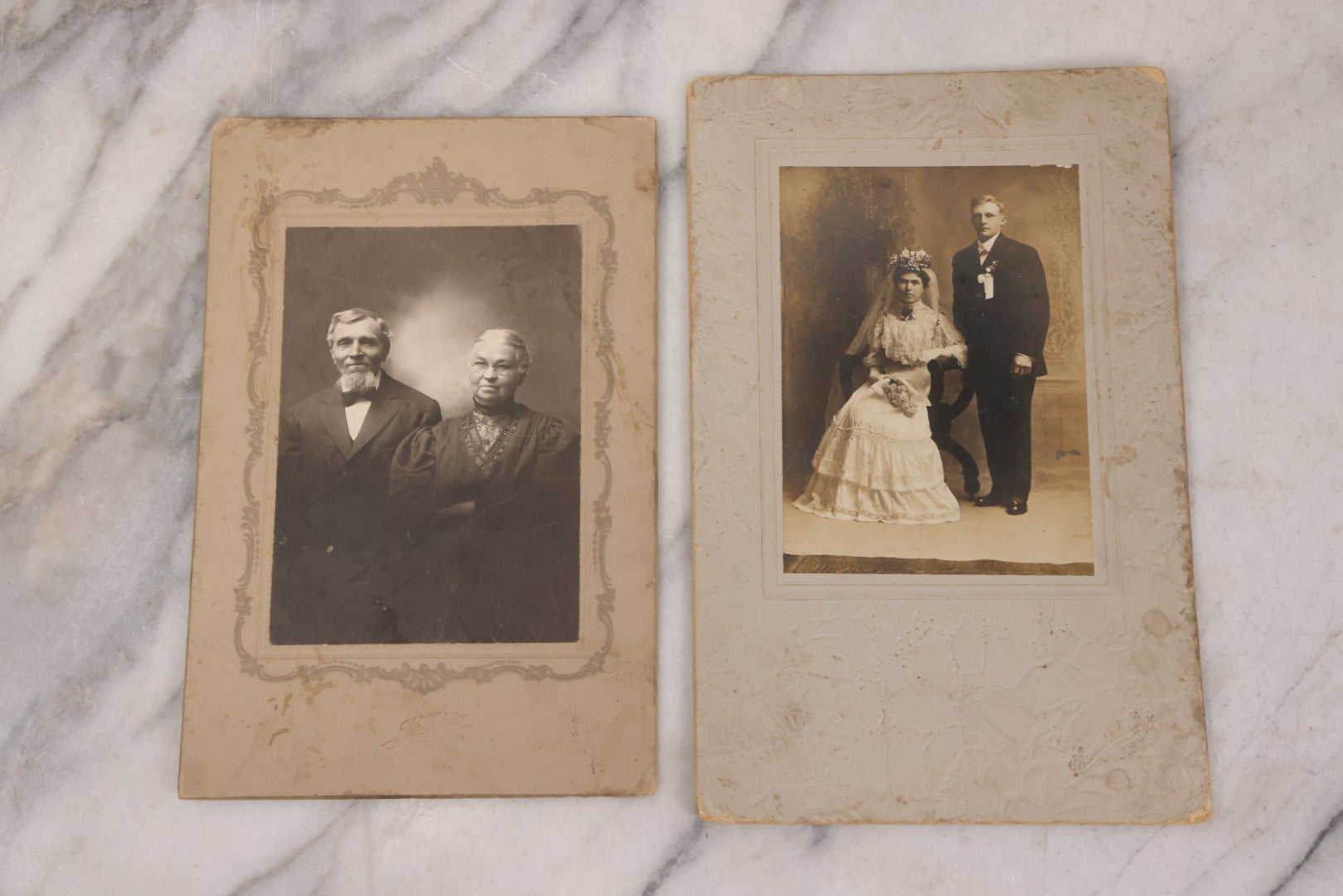 Lot 159 - Grouping Of 12 Antique Boarded And Cabinet Card Photographs, Including Wedding Portraits, Family With Dog, Interior Family Portrait, Other Portraits And Photos