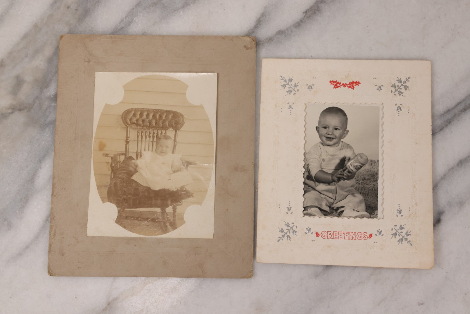 Lot 161 - Grouping Of 11 Antique Boarded, Cabinet Card, And Other Photographs, Including Portrait Of Three Young Men, Baby On Rocking Chair, Wedding Portraits, And More