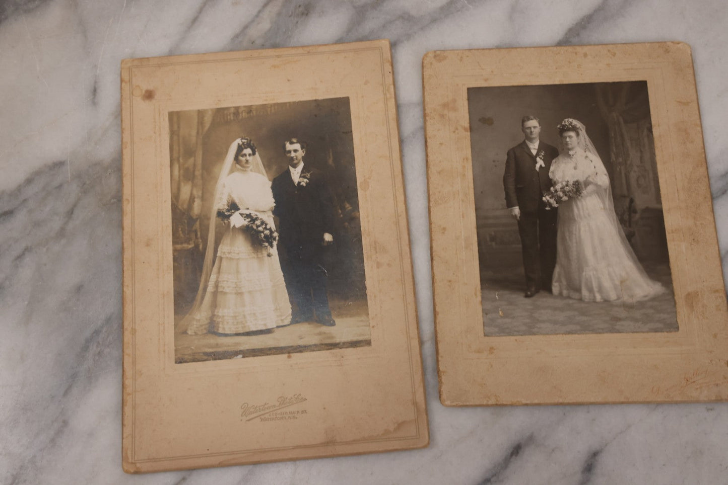 Lot 161 - Grouping Of 11 Antique Boarded, Cabinet Card, And Other Photographs, Including Portrait Of Three Young Men, Baby On Rocking Chair, Wedding Portraits, And More