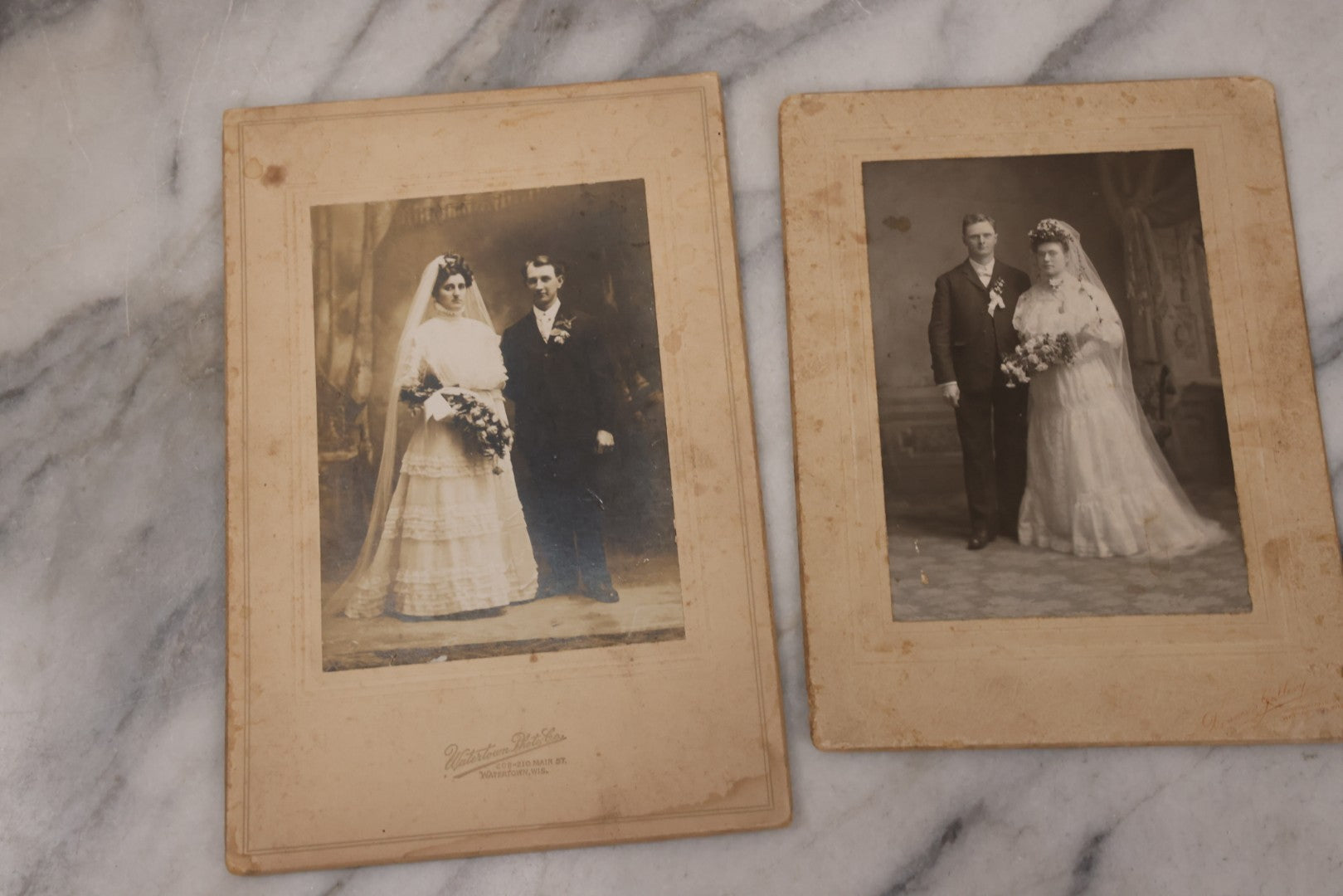 Lot 161 - Grouping Of 11 Antique Boarded, Cabinet Card, And Other Photographs, Including Portrait Of Three Young Men, Baby On Rocking Chair, Wedding Portraits, And More
