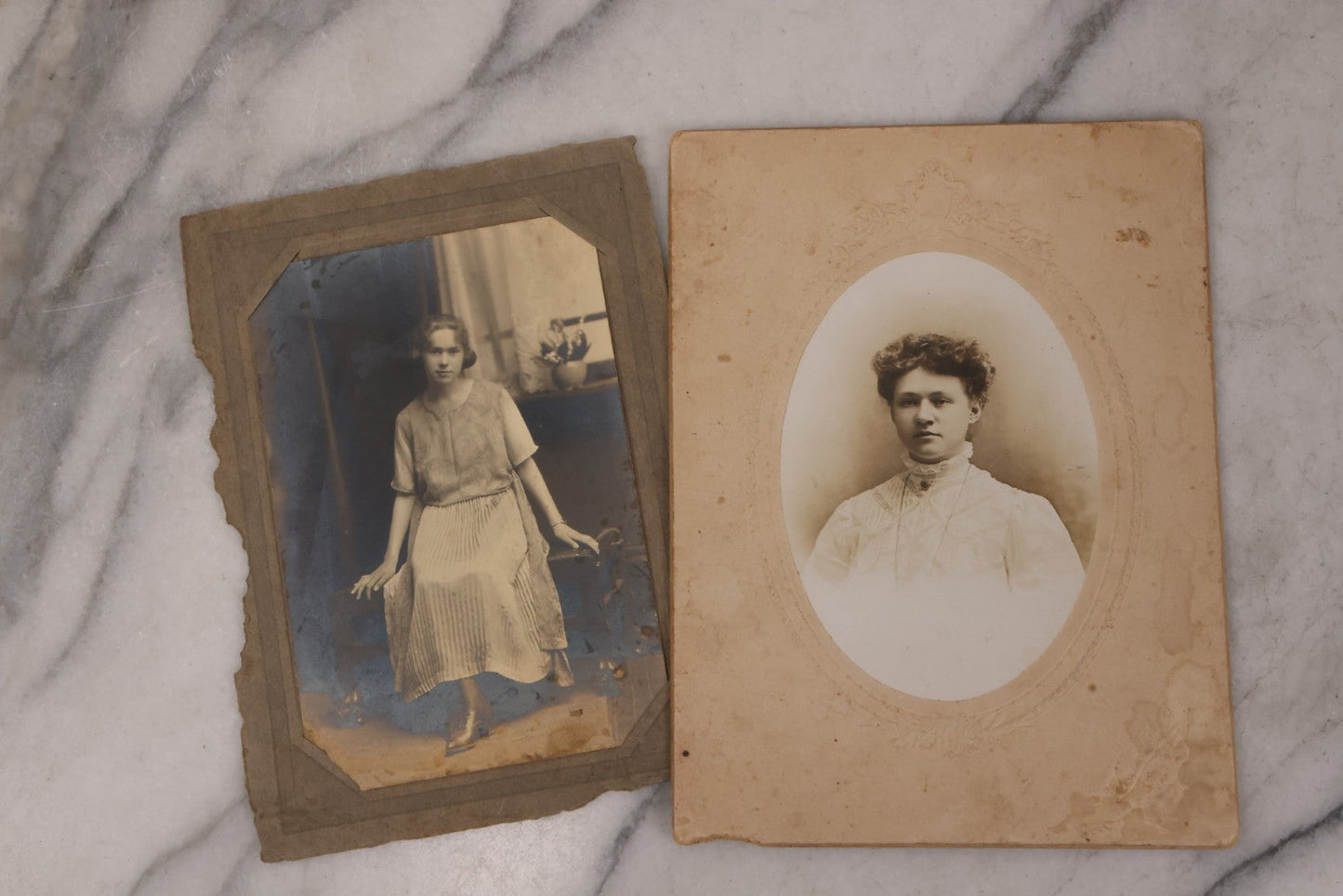 Lot 161 - Grouping Of 11 Antique Boarded, Cabinet Card, And Other Photographs, Including Portrait Of Three Young Men, Baby On Rocking Chair, Wedding Portraits, And More