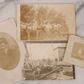 Lot 166 - Grouping Of Four Antique Occupational Photographs Including Miniature Boarded Photo Of Possible Firefighter, R.P.P.C. Of Men With Horse And Carriage, R.P.P.C. Of Train Conductor, And Poor Condition R.P.P.C. Of Sawmill