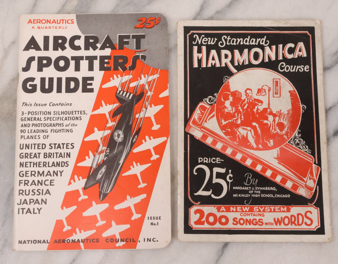 Lot 172 - Vintage Ephemera Grouping Including "New Standard Harmonica Course" Booklet, Pair Of Aircraft Guides, And Model Craftsman Booklet