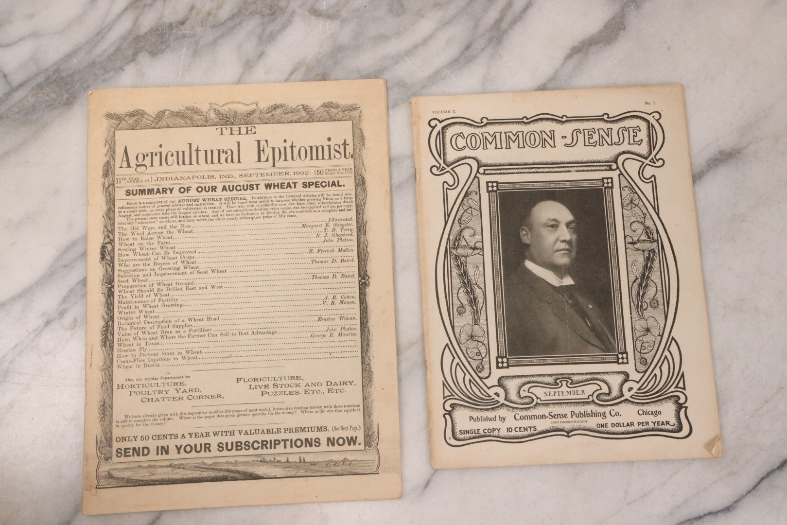 Lot 173 - Pair Of Antique Magazines Including Common Sense, September 1910, Chicago, Il, And The Agricultural Epitomist, September 1892, Indianapolis, In