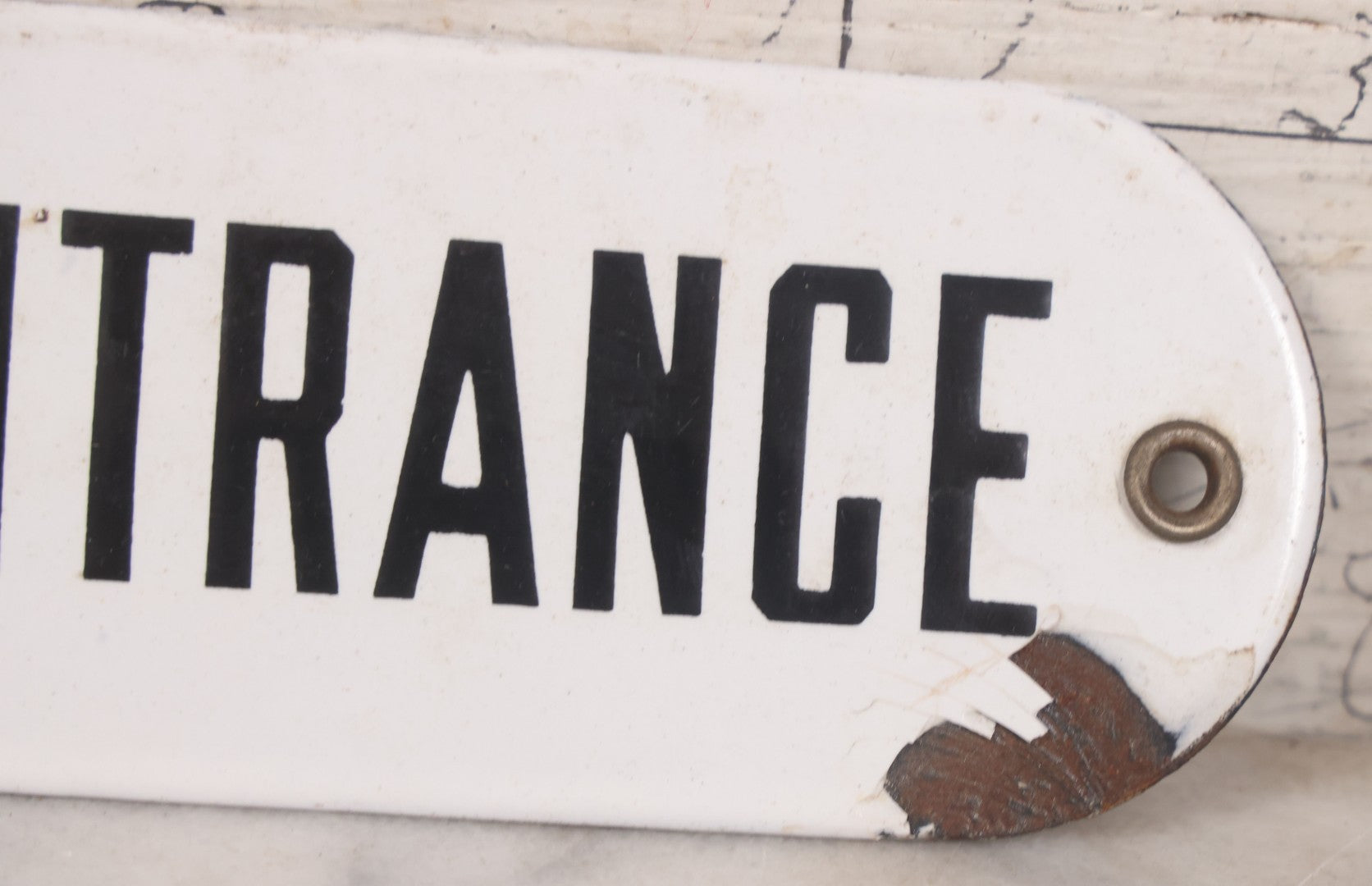Lot 026 - Vintage Porcelain "Private Entrance" Door Plaque Sign With Brass Mounting Grommets, Note Damage Lower Right, 2-1/2" x 10"