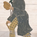 Lot 034 - Single Antique German Zinnfiguren Flat Pewter Figure Of Scholarly Man In Checkered Pants, Hat, And Cane, Hand Painted