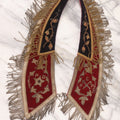 Lot 052 - Antique Odd Fellows I.O.O.F. Fraternal Sash Collar With P.G. (Past Grand) & P.C.P. (Past Chief Patriarch) Lettering, Red & Purple Velvet, Gold Toned Metal Embroidery, Fringe, Diamond Stitch Red Lining, By Ward Stilson Co., Anderson, Indiana