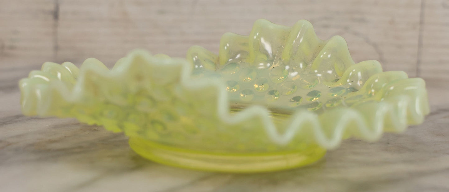 Lot 012 - Uranium Glass Decorative Dish With Hobnail Pattern And Ruffled Edge, Glows Under Blacklight