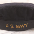 Lot 023 - Antique Black Felt United States Navy Sailors Cap Hat With Embroidered Band, Internal Pocket With Star, Size 7-1/8