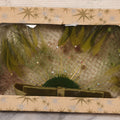 Lot 028 - Vintage Boxed Green Feather And Velvet Hat Veil With Dotted Netting, Additional Pink Veil, Mid-20th Century Millinery Accessory