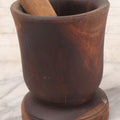 Lot 044 - Antique Heavy Turned Wood Mortar, Dark Patina, With Later Light Wood Pestle