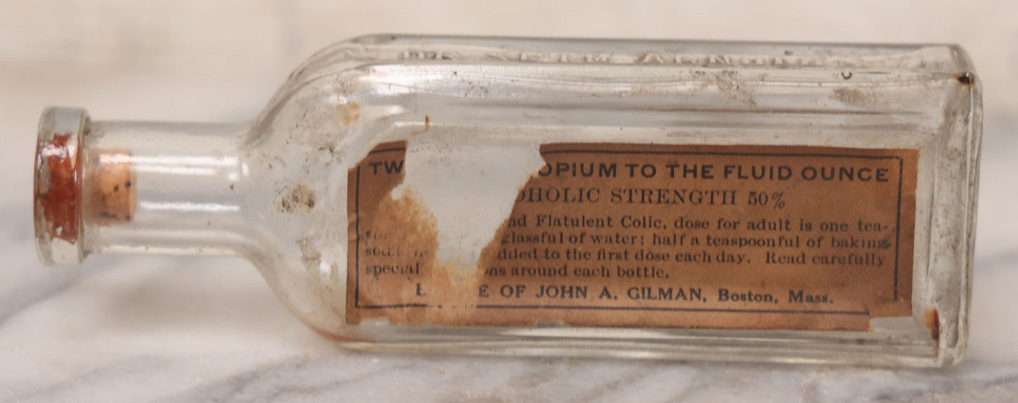 Lot 078 - Grouping Of Eight Antique Apothecary Items Including Amber Bottle With "G.C. Oval" Label, Balsam Bottle, Hall & Lyon Co. Pill Box, Carter's Laxative Vial, Wheeler Pharmacist Vial, Sharon, M.A., Glycerine Jelly Bottle, & John Bull Eye Wash Cup
