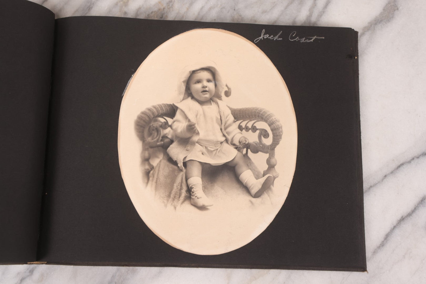 Lot 095 - Antique Family Photo Album With 25+ Portrait And Snapshot Photographs, Mostly Of Children, Including New York Sightseeing Trolley Photo, And Several Additional Loose Snapshot Photos