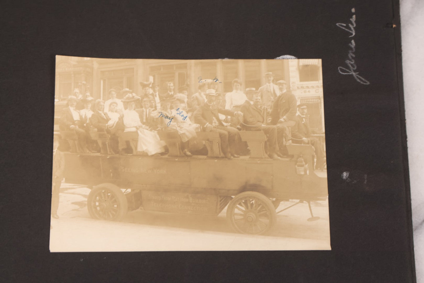 Lot 095 - Antique Family Photo Album With 25+ Portrait And Snapshot Photographs, Mostly Of Children, Including New York Sightseeing Trolley Photo, And Several Additional Loose Snapshot Photos