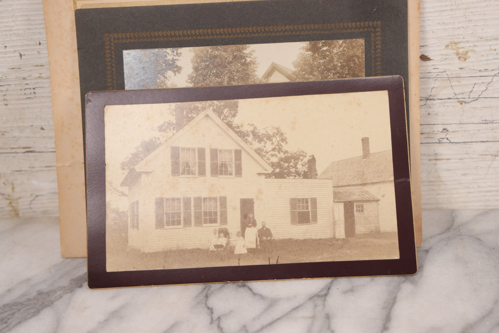 Lot 101 - Grouping Of Four Antique Boarded Photos Of Large Colonial Houses And Families