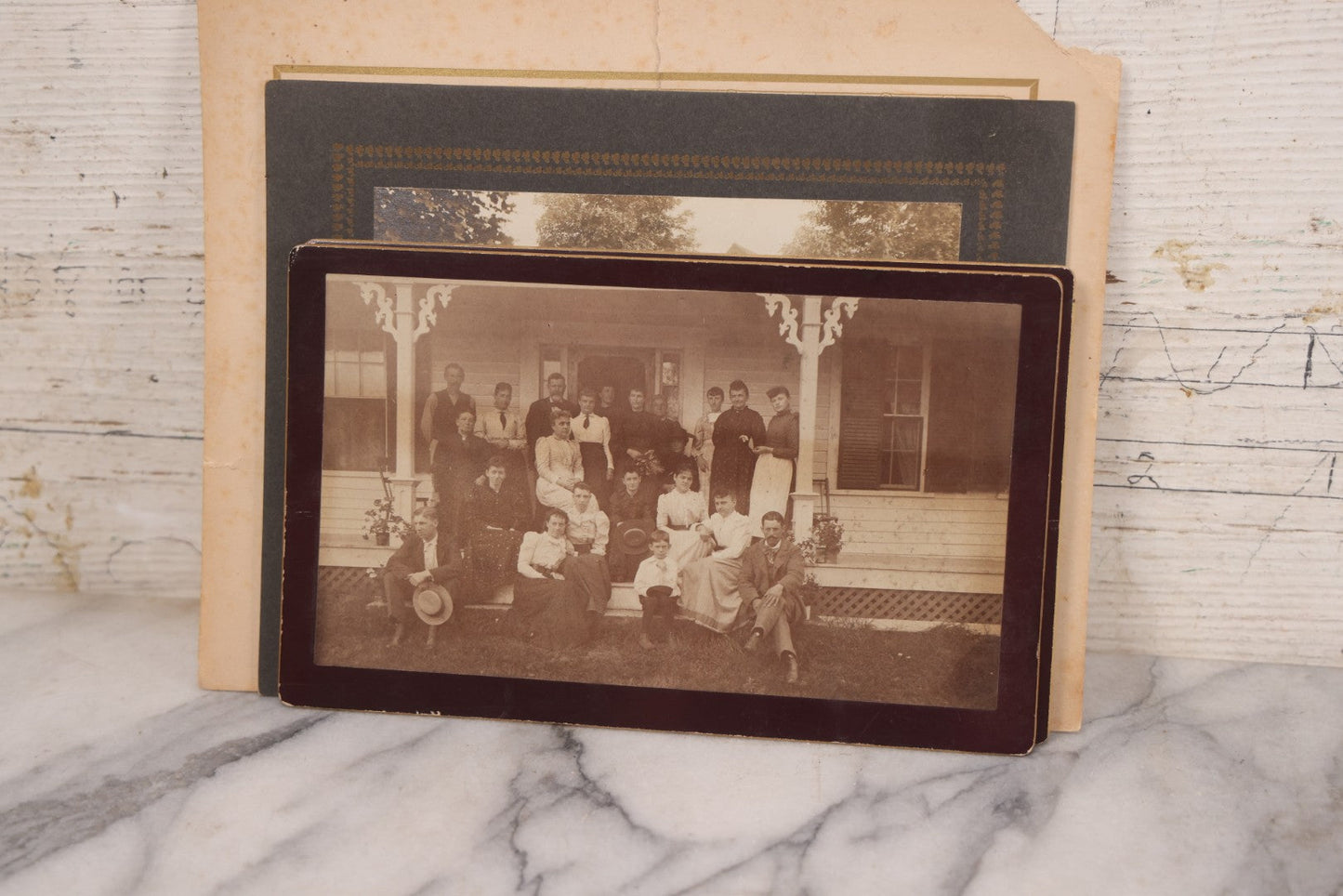 Lot 101 - Grouping Of Four Antique Boarded Photos Of Large Colonial Houses And Families