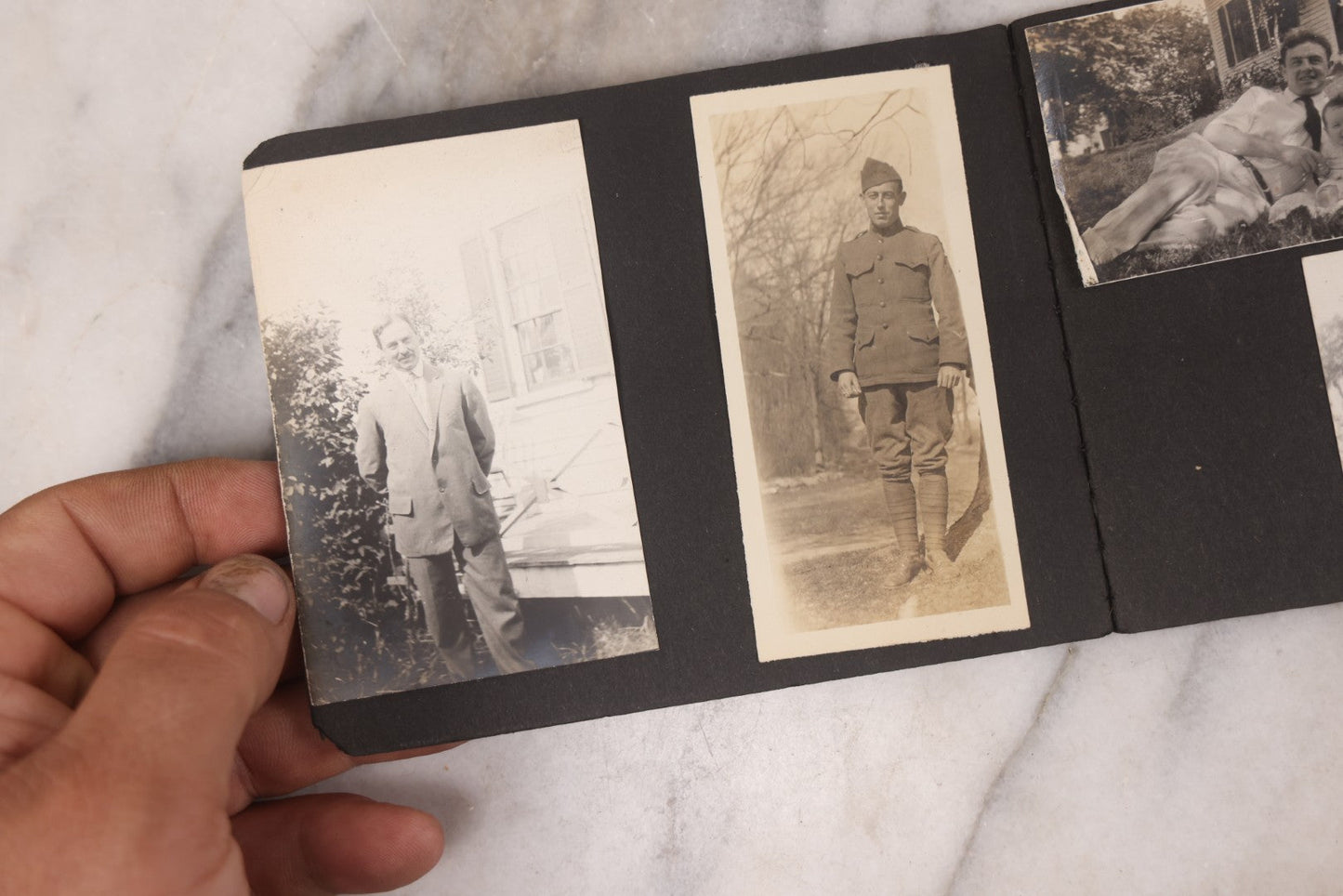 Lot 102 - Grouping Of 10+ Antique Photos With Various Subjects, Ephemera And More, Including Set Of Snapshot Album Pages Loosely Bound Without Covers, Tintype, Calling Card, And Boarded Photos