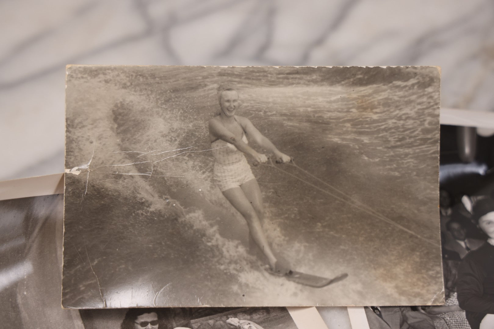 Lot 103 - Grouping Of Thirteen Vintage Snapshot And Other Mixed Photographs Including Woman In Costume, M.G. Conference, Woman With Cat And Dog, Postcard Of Woman Water Skiing, Horse, Circa 1960s
