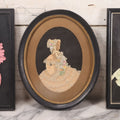 Lot 104 - Grouping Of Three Vintage Framed Ribbon Ladies, Including Woman In White Lace Dress With Real Hair In Oval Frame, Woman In Green And Woman In Pink, 8-3/4" x 10-3/4"