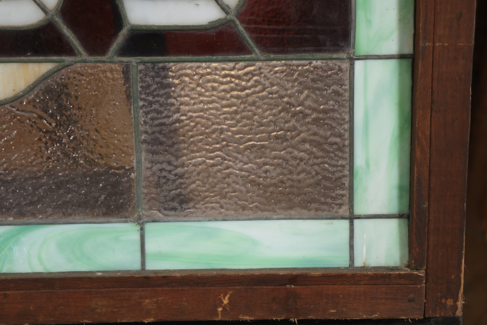 Antique Stained Glass Trade Sign “Beds,” From Boston Boarding House, With Damage And Wear, 43-3/8" X 31-1/4"
