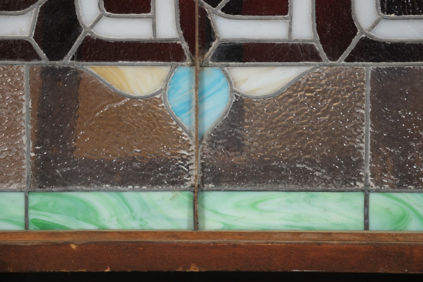 Antique Stained Glass Trade Sign “Beds,” From Boston Boarding House, With Damage And Wear, 43-3/8" X 31-1/4"