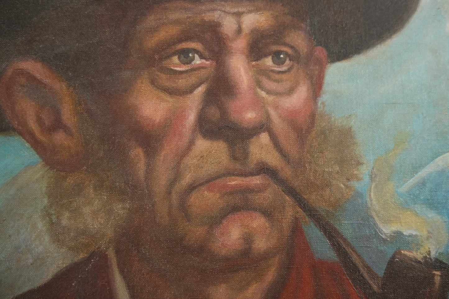 Mid-20th Century Oil On Canvas Portrait Of Elder Alpine Gentleman With Pipe, Signed Gussich, 23-3/4" X 27-3/4"