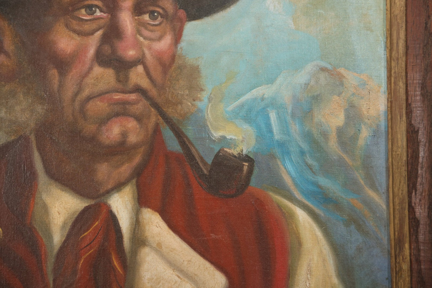 Mid-20th Century Oil On Canvas Portrait Of Elder Alpine Gentleman With Pipe, Signed Gussich, 23-3/4" X 27-3/4"