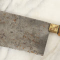 Lot 084 - Antique Butcher's Knife Meat Cleaver With Turned Wooden Handle And Brass Collar, Unmarked, Note Chipped And Worn Blade