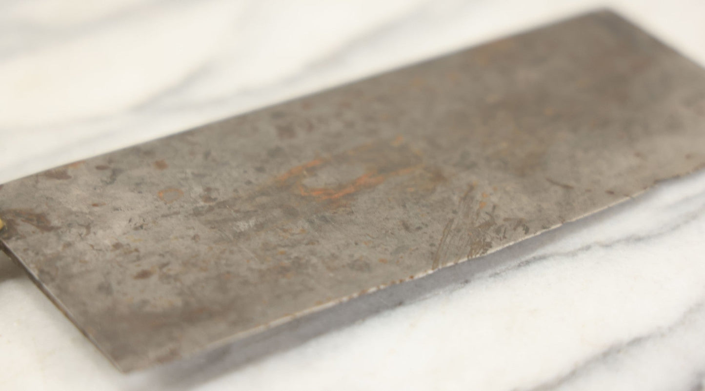 Lot 084 - Antique Butcher's Knife Meat Cleaver With Turned Wooden Handle And Brass Collar, Unmarked, Note Chipped And Worn Blade