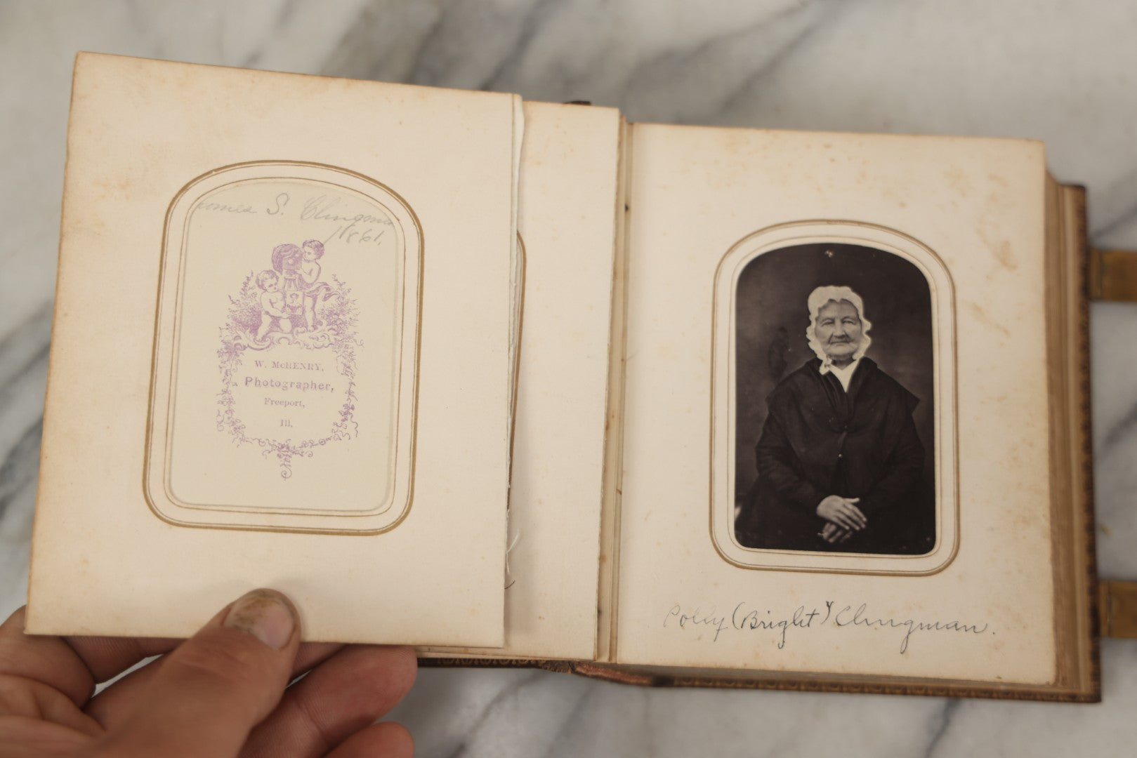 Lot 086 - Antique Family Photo Album With 32 Carte De Visite C.D.V. Photographs And 3 Tintypes, Mostly Of The Clingman Family, Including Photo Of Thomas Clingman, Mortally Wounded At The Battle Of Shiloh, Album By J.B. Lippincott & Co., Philadelphia