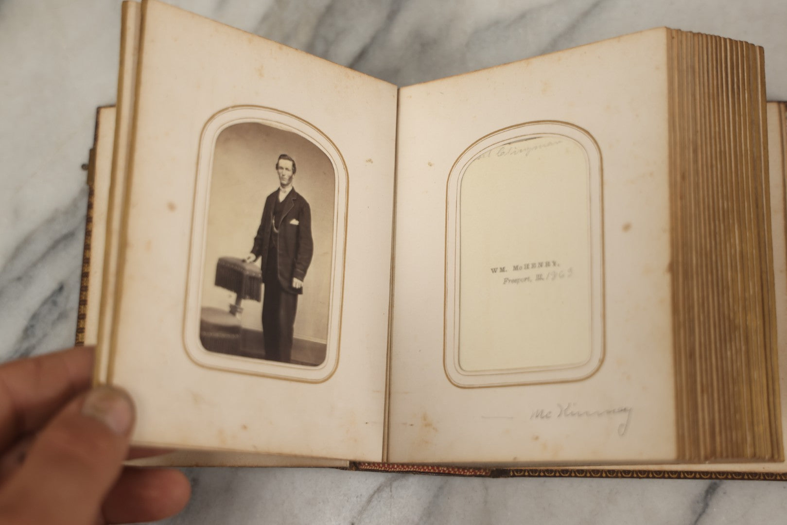 Lot 086 - Antique Family Photo Album With 32 Carte De Visite C.D.V. Photographs And 3 Tintypes, Mostly Of The Clingman Family, Including Photo Of Thomas Clingman, Mortally Wounded At The Battle Of Shiloh, Album By J.B. Lippincott & Co., Philadelphia