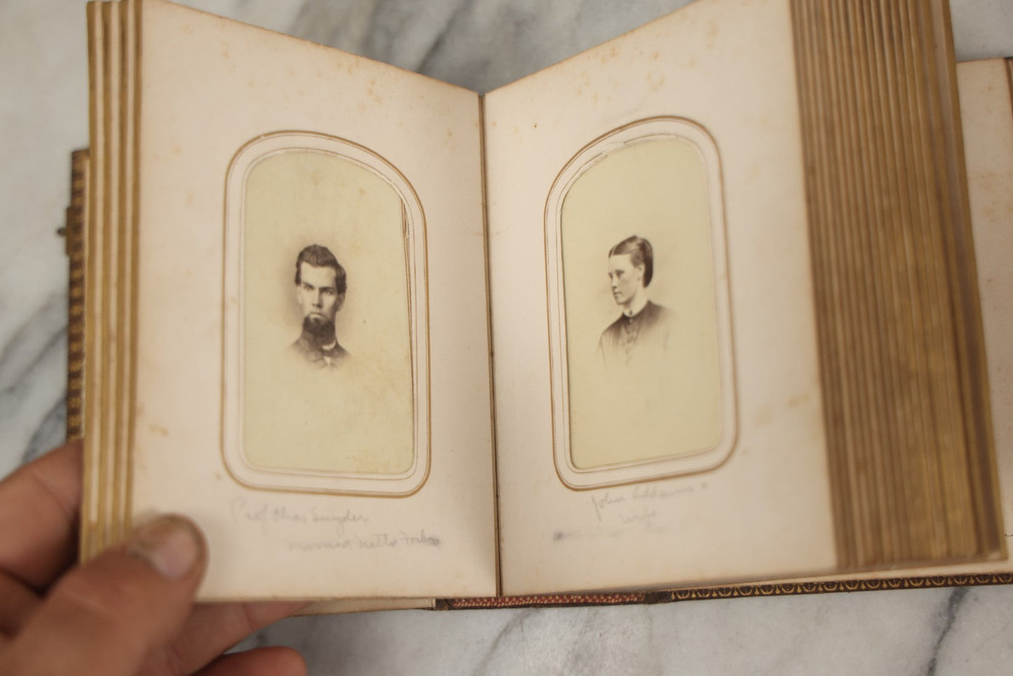 Lot 086 - Antique Family Photo Album With 32 Carte De Visite C.D.V. Photographs And 3 Tintypes, Mostly Of The Clingman Family, Including Photo Of Thomas Clingman, Mortally Wounded At The Battle Of Shiloh, Album By J.B. Lippincott & Co., Philadelphia