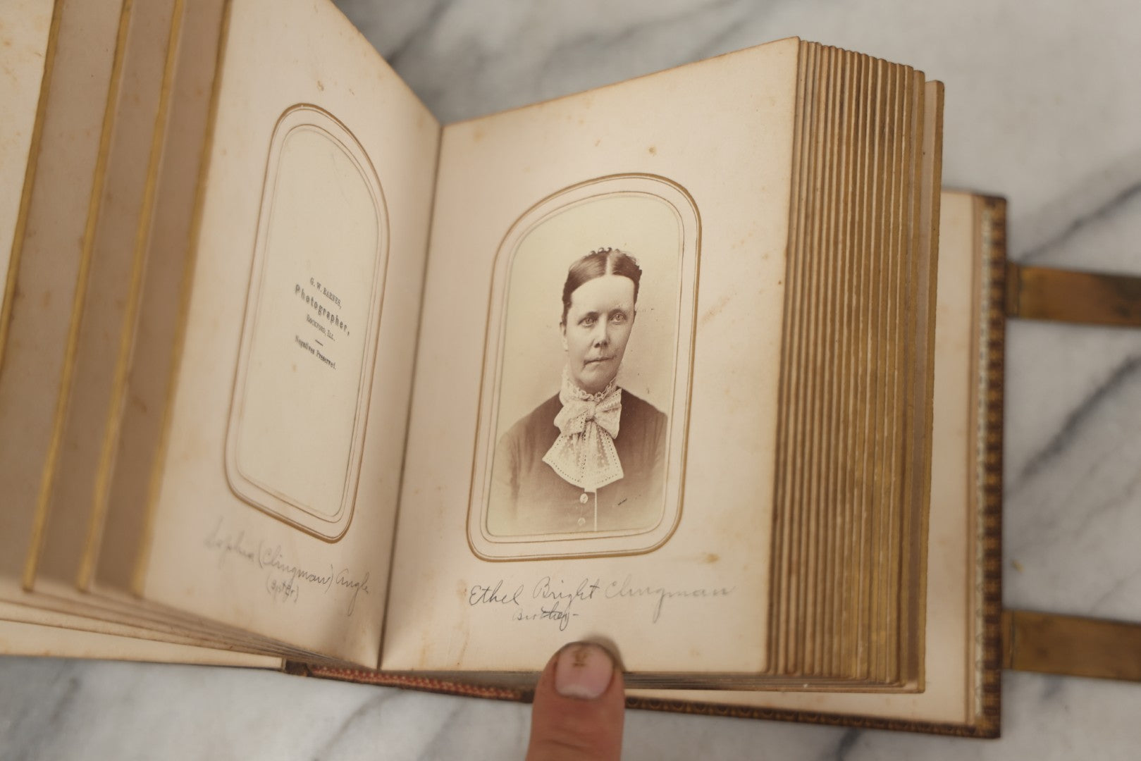 Lot 086 - Antique Family Photo Album With 32 Carte De Visite C.D.V. Photographs And 3 Tintypes, Mostly Of The Clingman Family, Including Photo Of Thomas Clingman, Mortally Wounded At The Battle Of Shiloh, Album By J.B. Lippincott & Co., Philadelphia