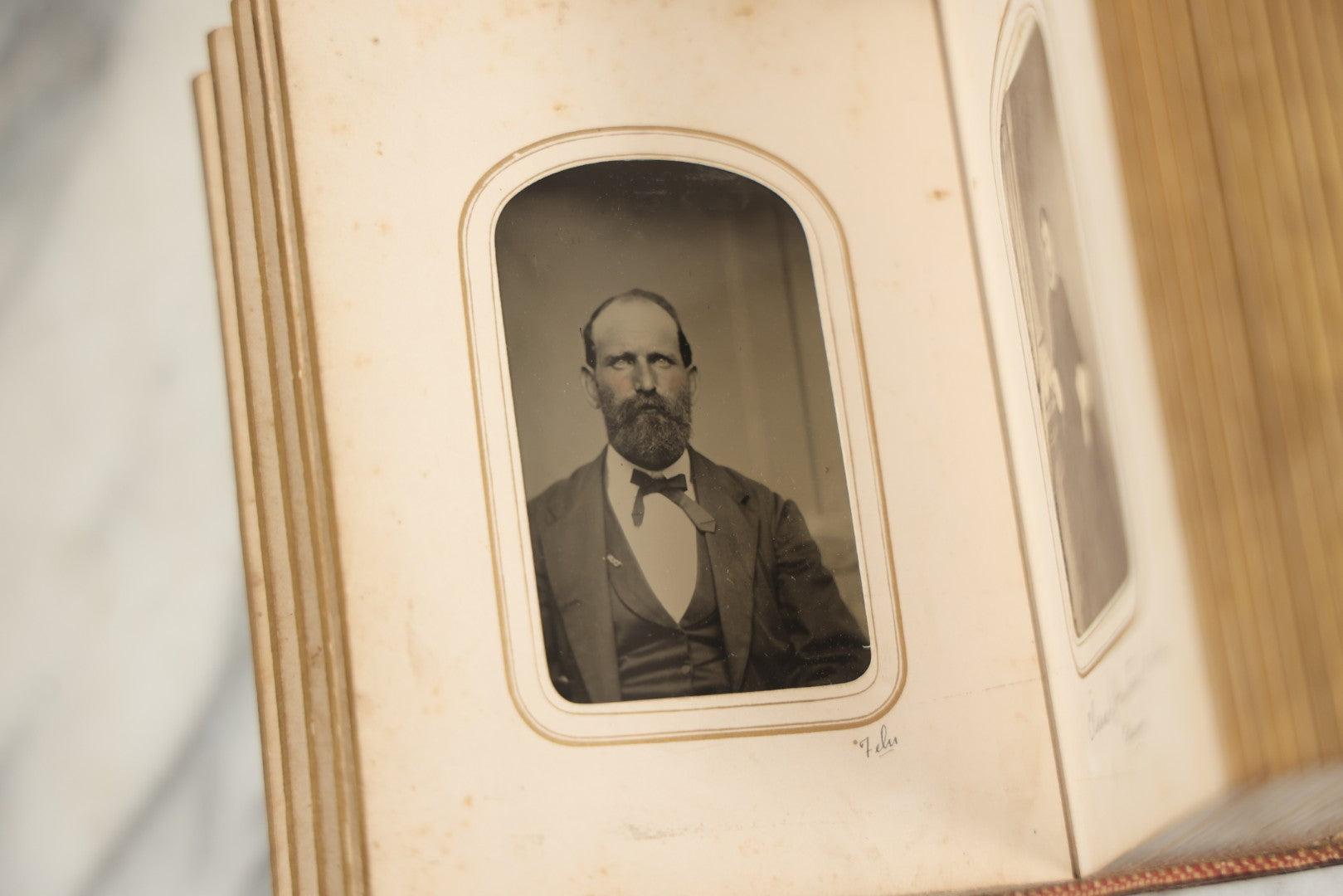 Lot 086 - Antique Family Photo Album With 32 Carte De Visite C.D.V. Photographs And 3 Tintypes, Mostly Of The Clingman Family, Including Photo Of Thomas Clingman, Mortally Wounded At The Battle Of Shiloh, Album By J.B. Lippincott & Co., Philadelphia