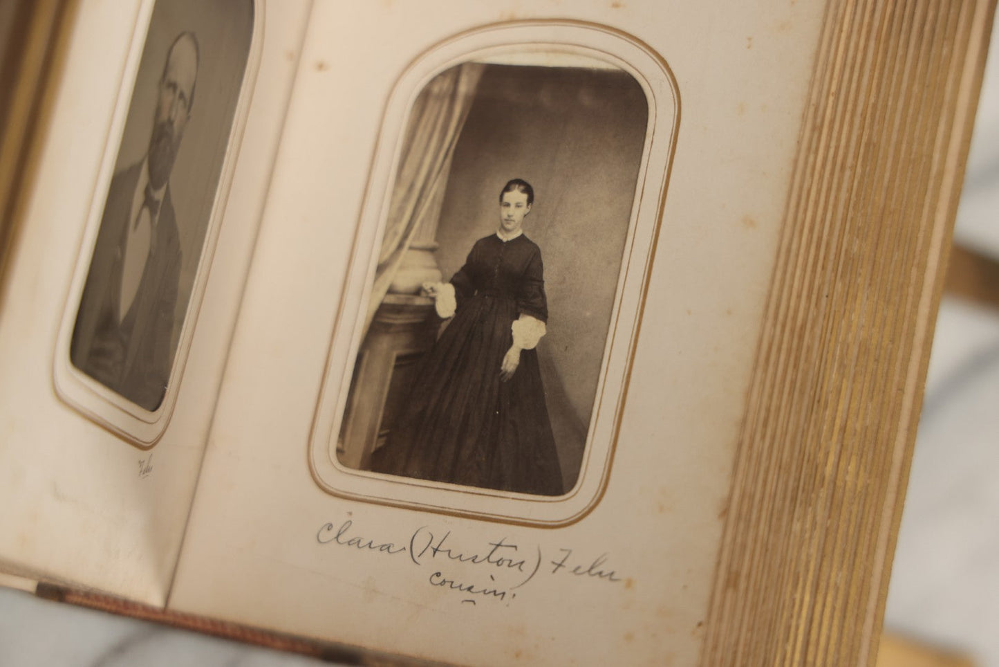 Lot 086 - Antique Family Photo Album With 32 Carte De Visite C.D.V. Photographs And 3 Tintypes, Mostly Of The Clingman Family, Including Photo Of Thomas Clingman, Mortally Wounded At The Battle Of Shiloh, Album By J.B. Lippincott & Co., Philadelphia